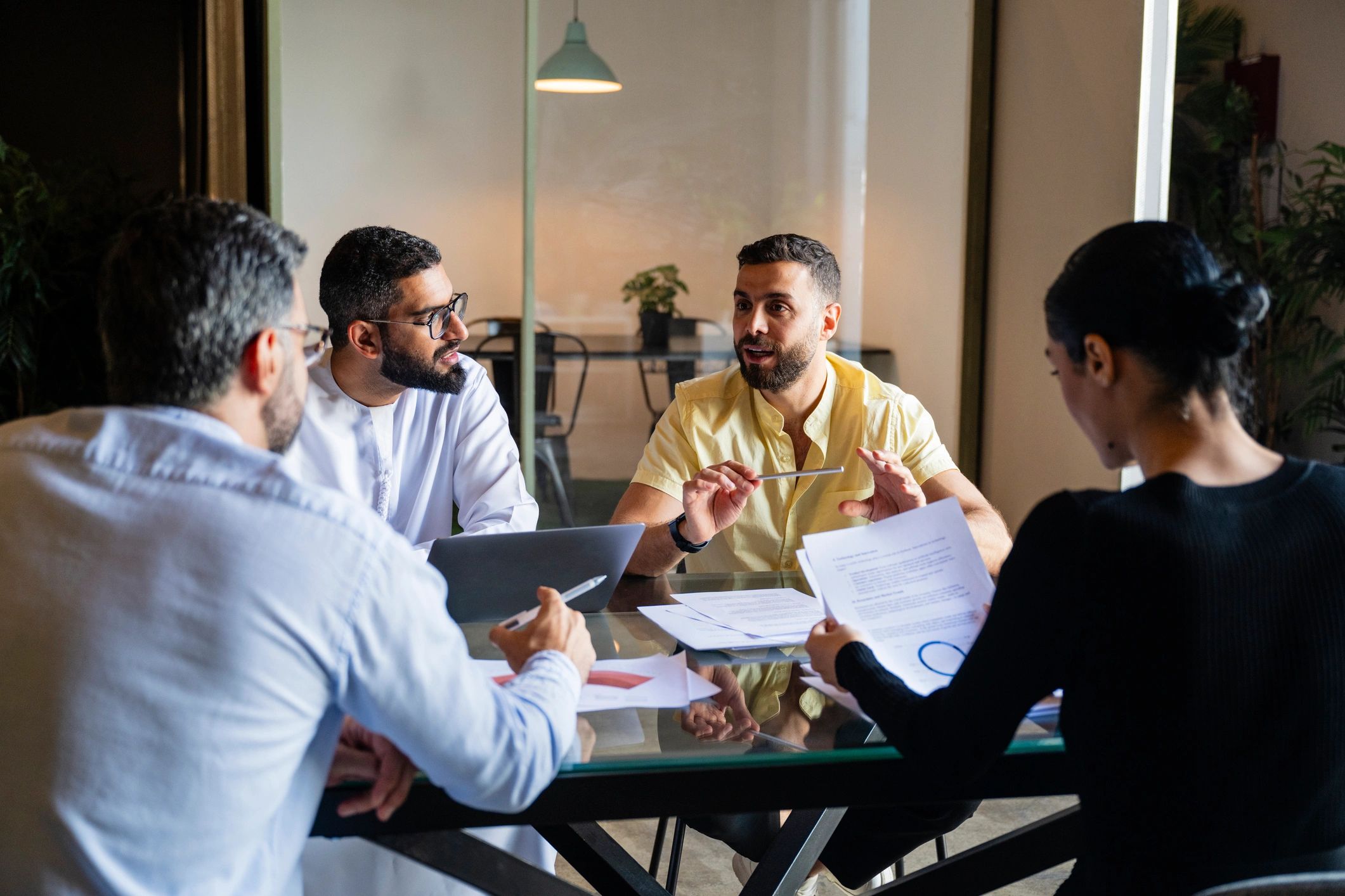 Business professionals collaborating in a meeting